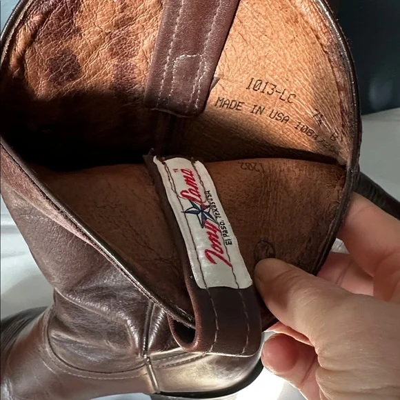 Tony Lama Chestnut Leather Western Boots - Picture 3 of 7
